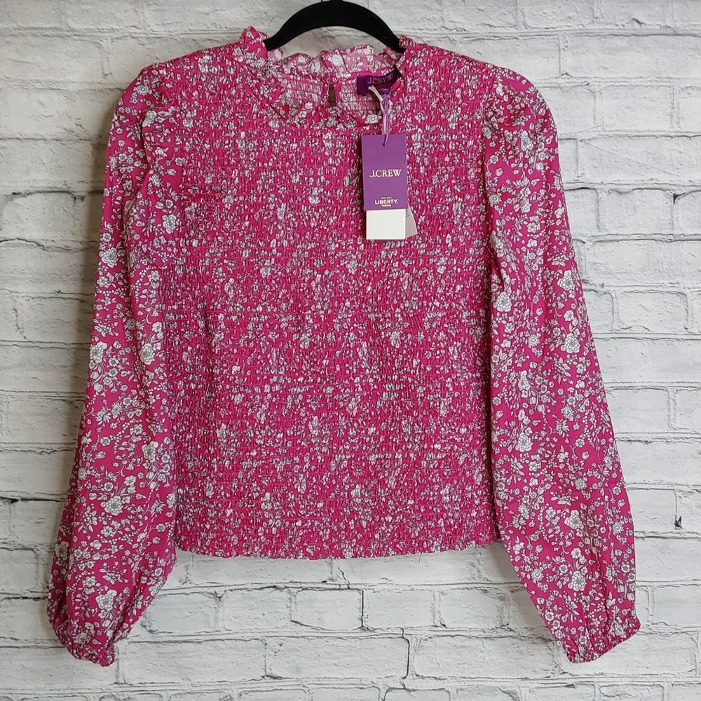 'J.CREW' LIBERTY 'MEĹANIE' BLOUSE CLASSIC SMOCK PUFF-SLEEVE  'PETAL BĹOOMS'